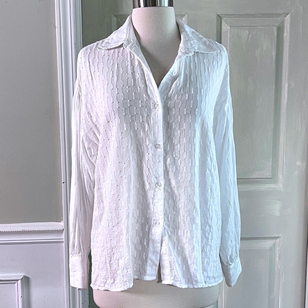 Goodnight Macaroon Pirate Sleeve S Women Dobby Stripe White Button Coastal Boho